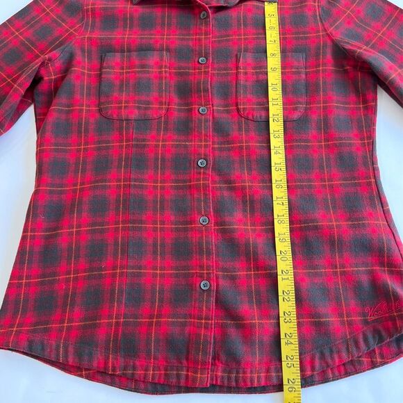 Woolrich Flannel Plaid Button Up Shirt Long Sleeves Deep Ruby Red Womens Size M - Picture 9 of 10